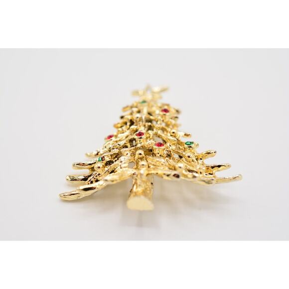 Tancer II Vintage Christmas Tree Pin Brooch Rhinestone Gold Holiday Signed BinAJ - Picture 5 of 12